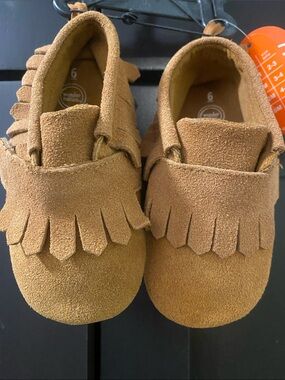 wonder nation Toddler Suede Fringe Moccasins - Tan